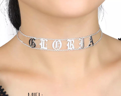 OldEnglish ネーム チョーカー ネックレス GOLD SILVER ROSEGOLD 名入れ オールドイングリッシュ✨古英語 カスタムネックレス