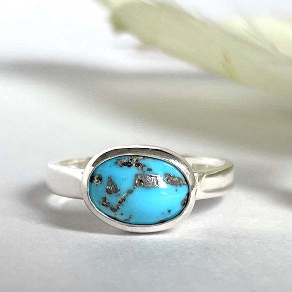 天然石ターコイズ オーバルカボションカット シルバー925 12号〈送料