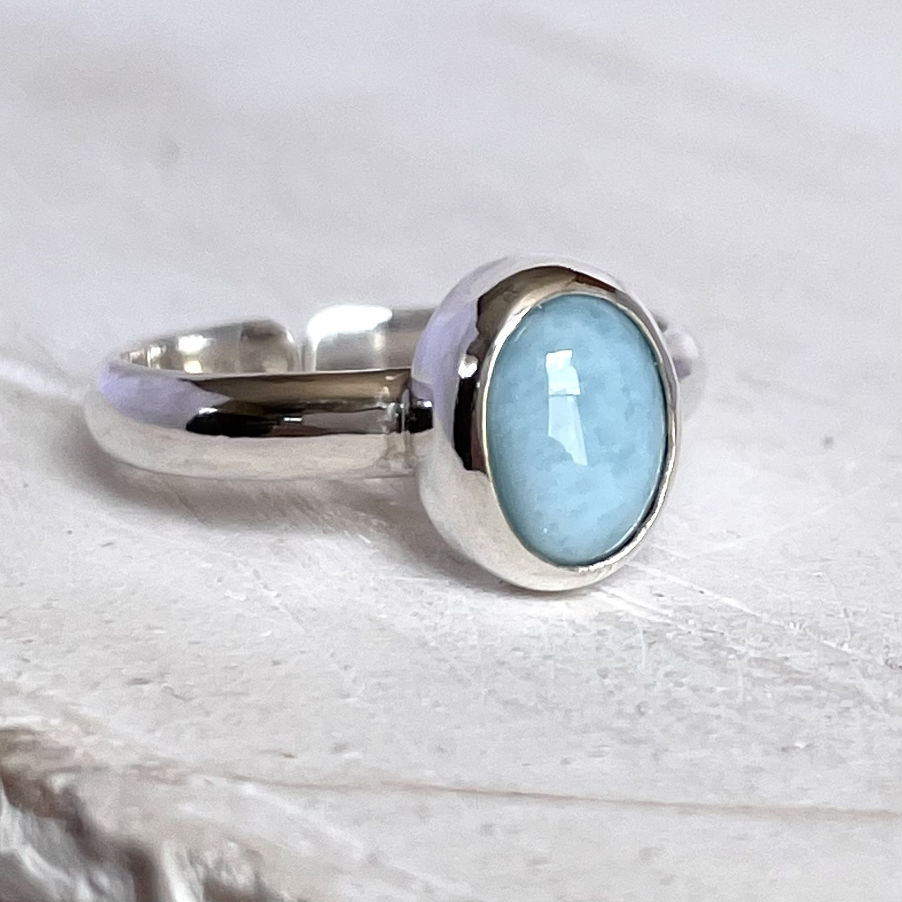 天然石ラリマーリング　オーバルカボションカット　シルバー950 サイズフリー9号〜 SR-023