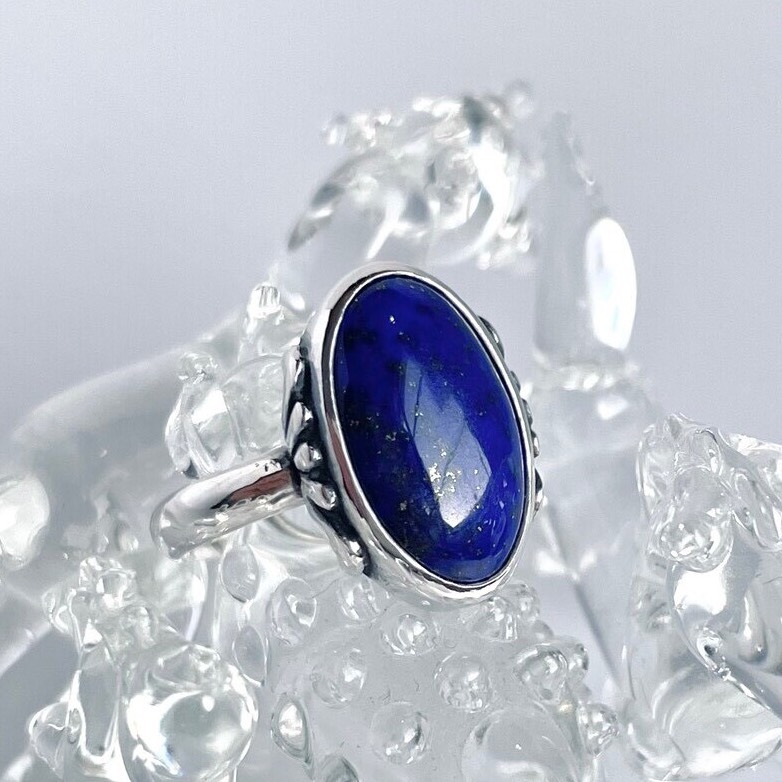 天然石リング　ラピスラズリ　8pcs ブルー　SV925刻印 天然ラピスラズリ指輪瑞雲柄リングAAA天然石約16号A2-1-021