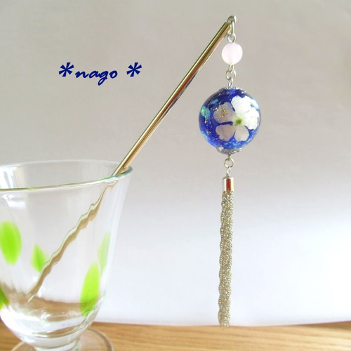 猫 レジンヘアゴム 青い鳥 桜の花