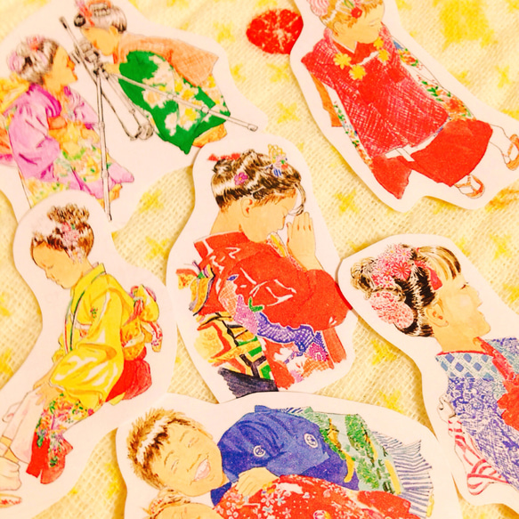 和－【日本の着物と子供たちシール】お正月・七五三 3枚目の画像