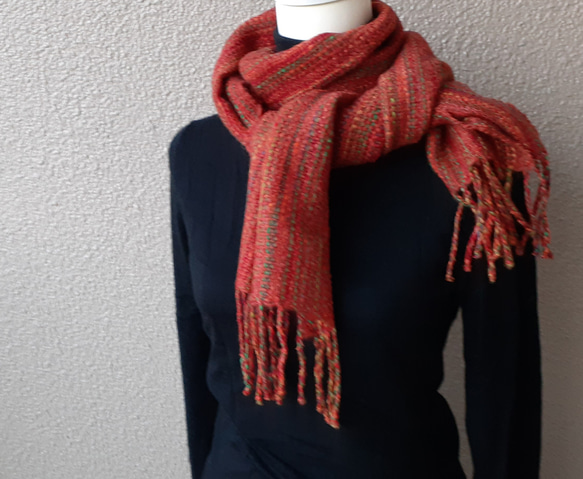 レンガ色系手織りマフラー WM0662 一点物 マフラー tsure-zure 通販