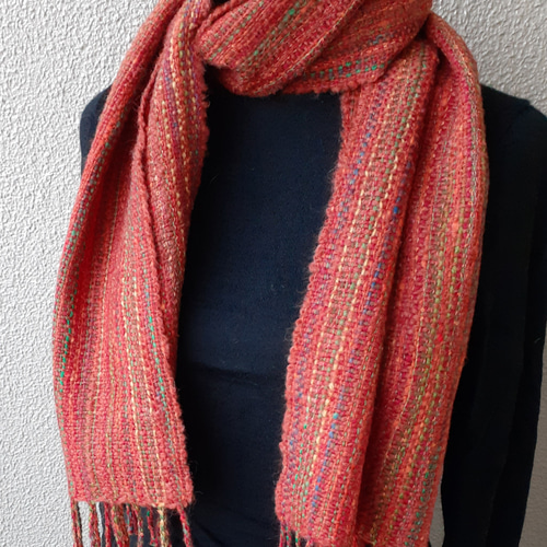 レンガ色系手織りマフラー WM0662 一点物 マフラー tsure-zure 通販