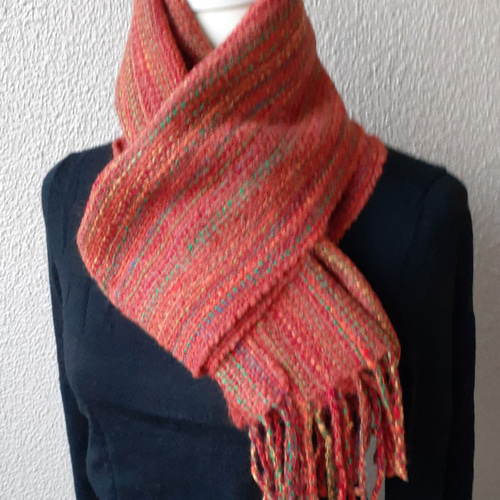 レンガ色系手織りマフラー WM0662 一点物 マフラー tsure-zure 通販