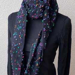 カラフルなポチポチが可愛い手織りマフラー　WM0336 2枚目の画像