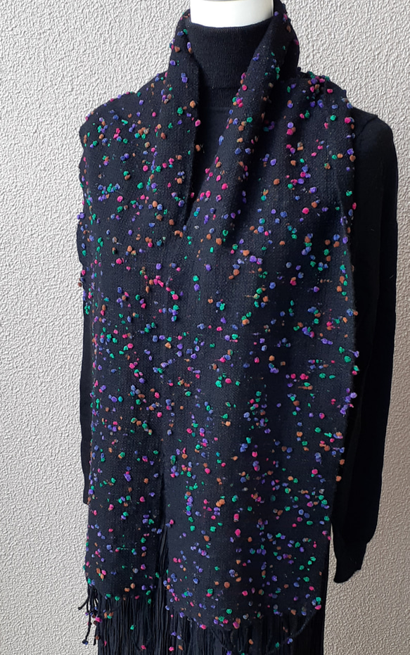 カラフルなポチポチが可愛い手織りマフラー　WM0336 5枚目の画像