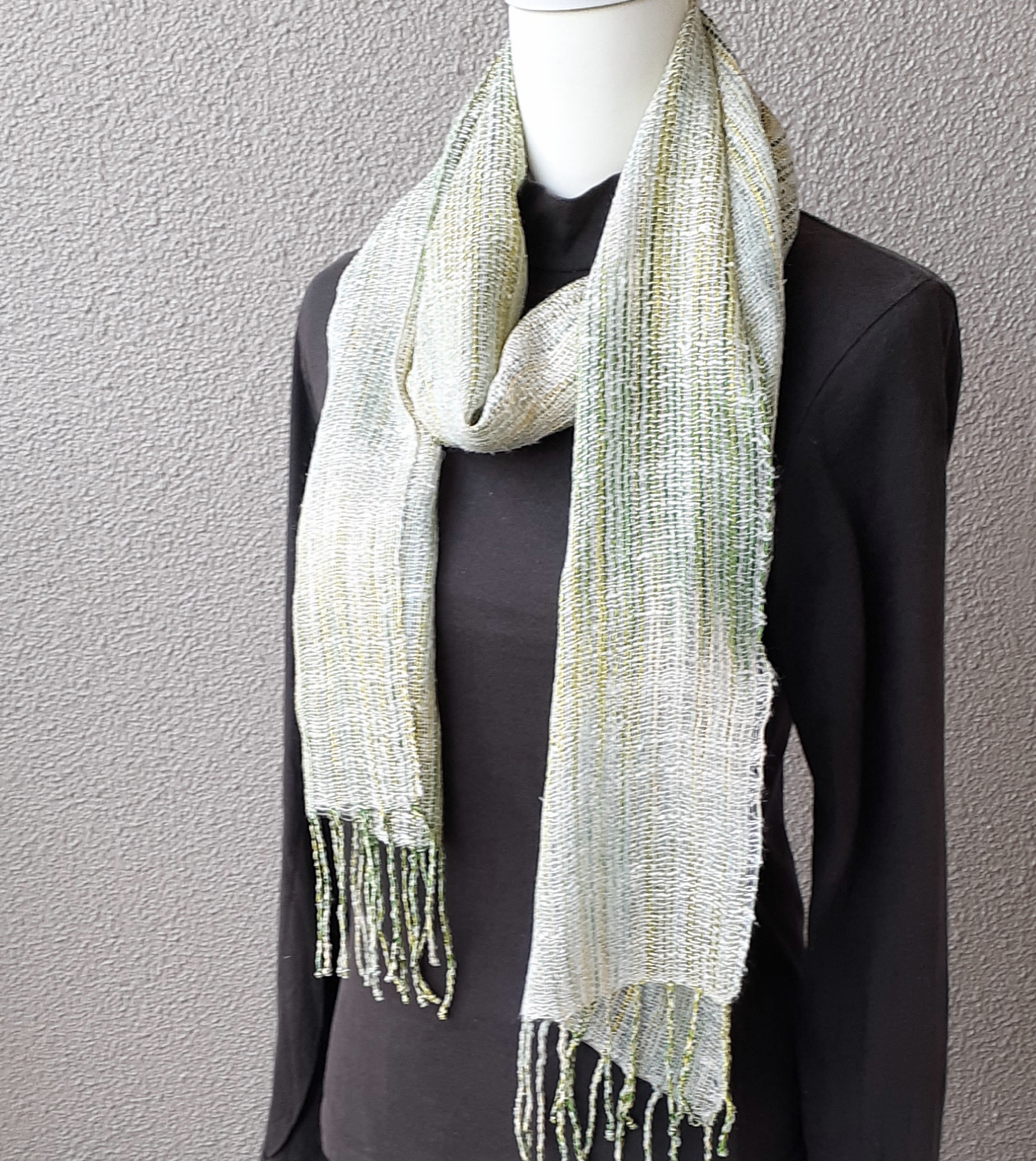 春色シルクの手織りマフラー WM0547             一点物