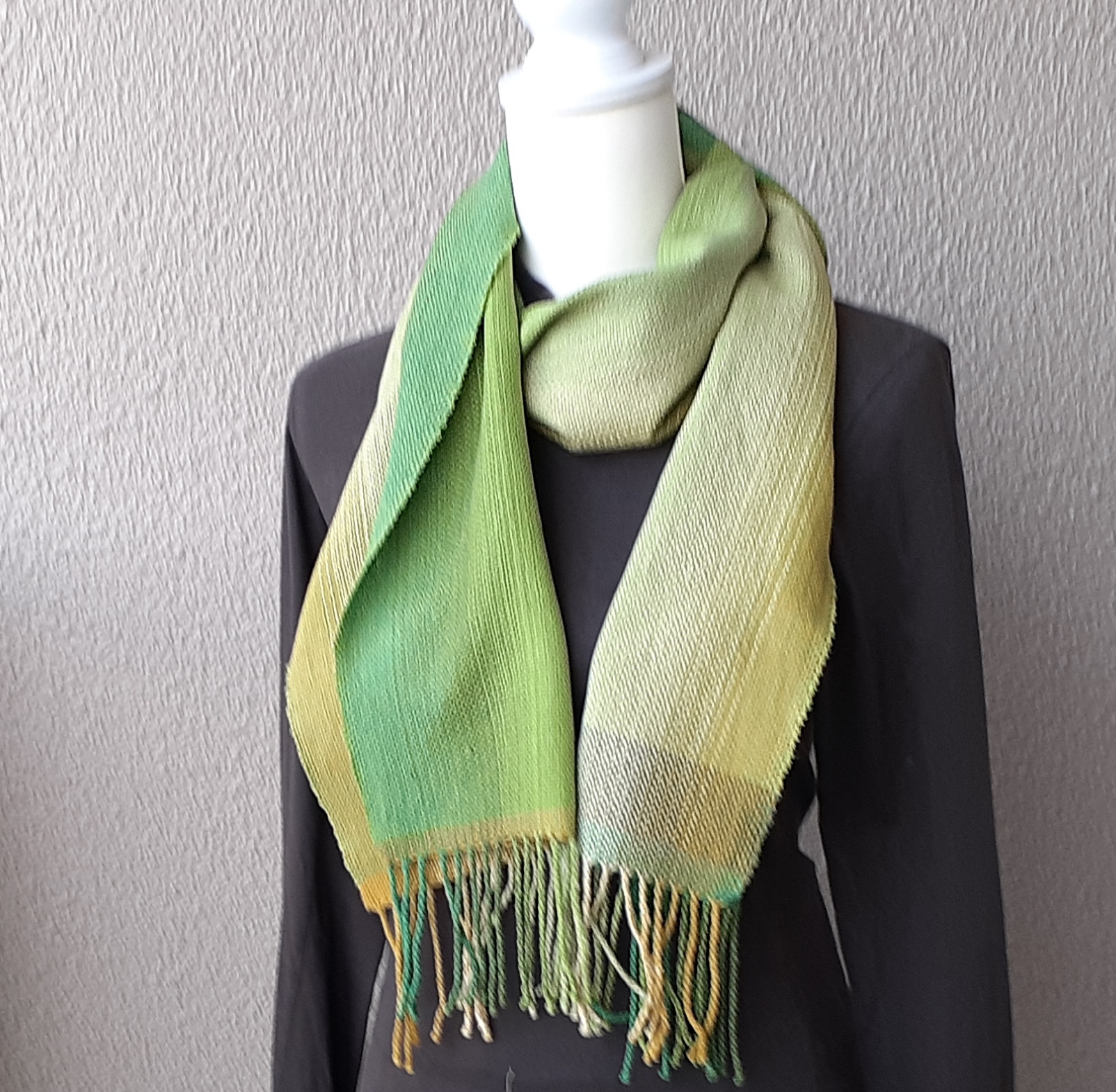 若草色コットンの手織りマフラー WM0590               一点物