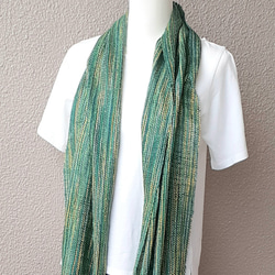 グリーン系シルクの手織りマフラー WM0556                  一点物 5枚目の画像