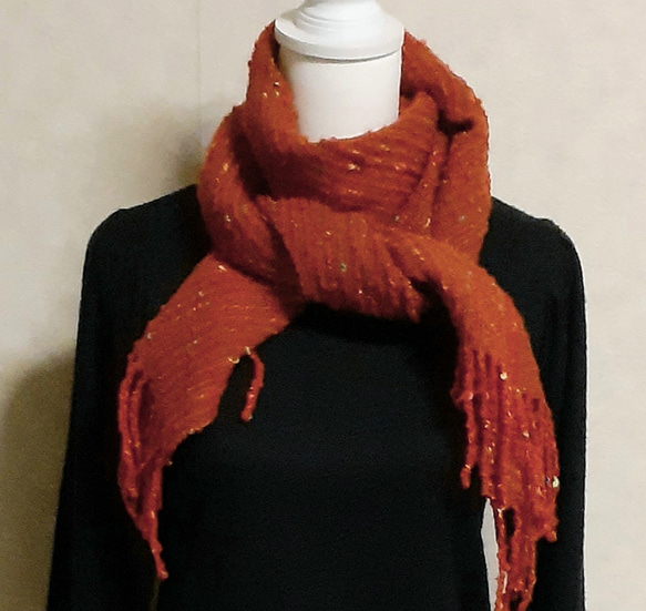 バイアス使いの赤い手織りマフラー 　　　　　　　　　　WM0478 2枚目の画像
