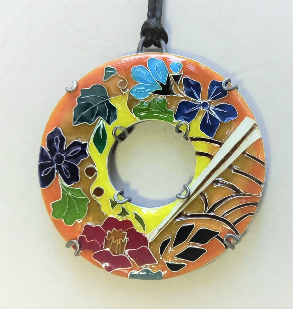 和柄七宝焼ペンダント（オレンジ）