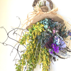 出来立てをお届け。幸運が降り注ぐ、フレッシュミモザの馬蹄リース