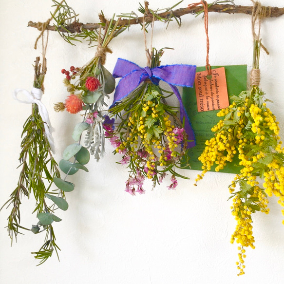 ドライフラワー スワッグ ガーランド ミモザ ライム ナチュラル カントリー