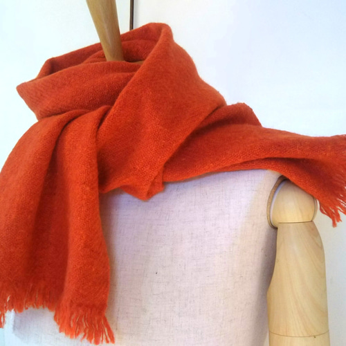 手紡ぎ手織り 羊毛（ウール）マフラー オレンジ マフラー 糸糸いといと