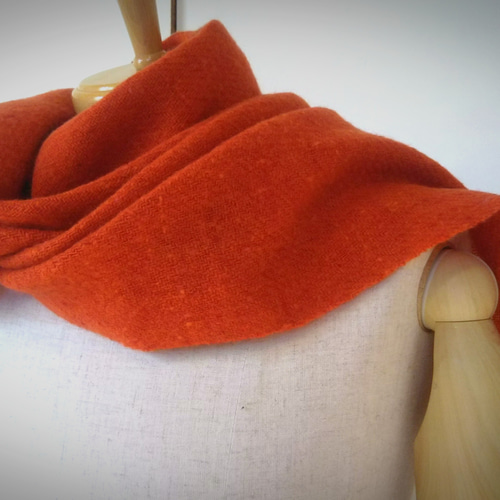 手紡ぎ手織り 羊毛（ウール）マフラー オレンジ マフラー 糸糸いといと