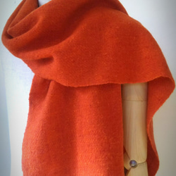 手紡ぎ手織り 羊毛（ウール）マフラー オレンジ 3枚目の画像