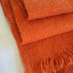手紡ぎ手織り 羊毛（ウール）マフラー オレンジ 6枚目の画像