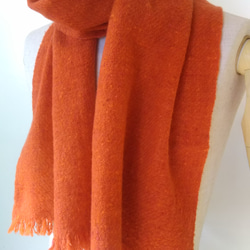 手紡ぎ手織り 羊毛（ウール）マフラー オレンジ 7枚目の画像