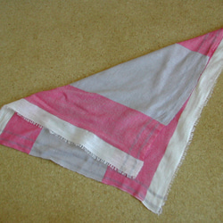 スカーフ 手織り 綿麻混 ピンク・グレー 4枚目の画像