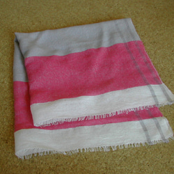 スカーフ 手織り 綿麻混 ピンク・グレー 5枚目の画像