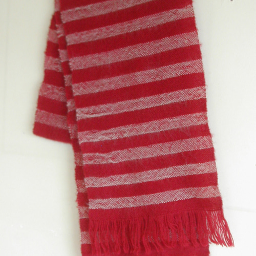 SUPREME ストライプマフラー 赤/白 手織り 羊毛（ウール）赤×白 ストライプマフラー マフラー 糸糸いとい