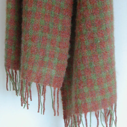 手織りマフラー ココア色×草色 ギンガムチェック 10枚目の画像