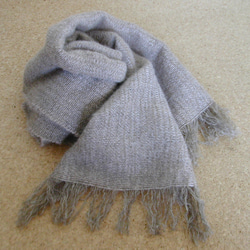 手織り 羊毛（ウール100%）マフラー 銀ベージュ 5枚目の画像
