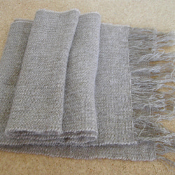 手織り 羊毛（ウール100%）マフラー 銀ベージュ 6枚目の画像