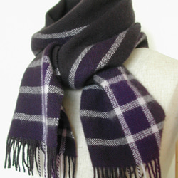 手織り 羊毛（ウール）100%マフラー スミレ色×濃紫×うすピンク 2枚目の画像