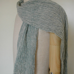 手紡ぎ手織り 綿×羊毛(コットン×ウール)ストール 細ストライプ 9枚目の画像