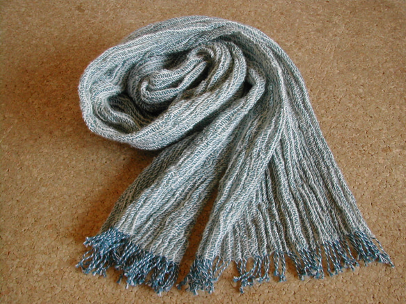 手紡ぎ手織り 綿×羊毛(コットン×ウール)ストール 細ストライプ 3枚目の画像