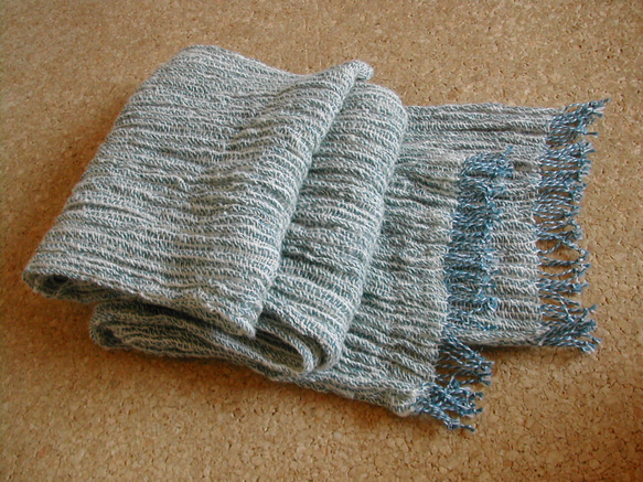 手紡ぎ手織り 綿×羊毛(コットン×ウール)ストール 細ストライプ 4枚目の画像