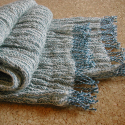 手紡ぎ手織り 綿×羊毛(コットン×ウール)ストール 細ストライプ 5枚目の画像