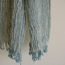 手紡ぎ手織り 綿×羊毛(コットン×ウール)ストール 細ストライプ 1枚目の画像