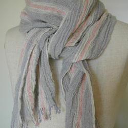 手紡ぎ 手織り 綿×羊毛(コットン×ウール)ストール うすグレーピンク 10枚目の画像