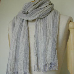 手紡ぎ 手織り 綿×羊毛(コットン×ウール) ストール うすグレー 2枚目の画像