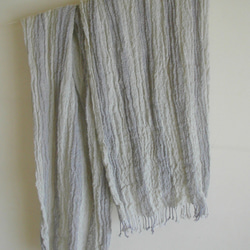 手紡ぎ 手織り 綿×羊毛(コットン×ウール) ストール うすグレー 3枚目の画像