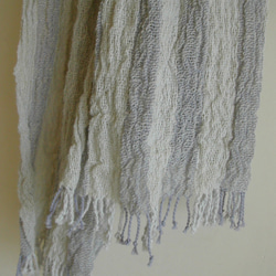 手紡ぎ 手織り 綿×羊毛(コットン×ウール) ストール うすグレー 4枚目の画像