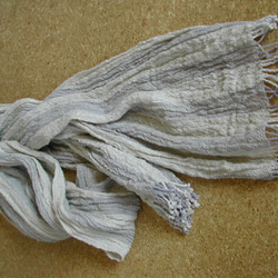 手紡ぎ 手織り 綿×羊毛(コットン×ウール) ストール うすグレー 9枚目の画像