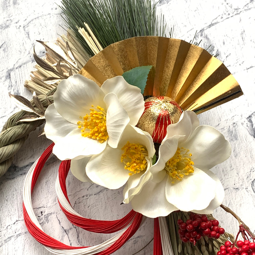 お正月飾り/しめ縄飾り いわみ産しめ縄 白椿Lサイズ しめ縄・しめ飾り