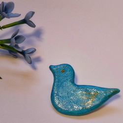 陶ブローチ　青い鳥  ~ターコイズブルー~ 3枚目の画像