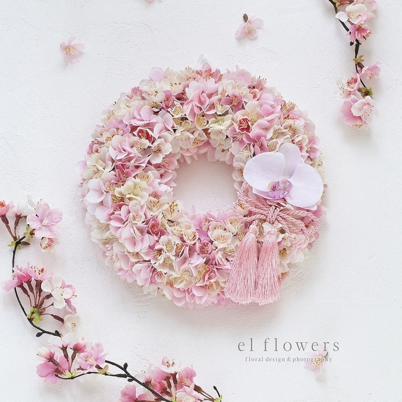 送料無料】満開の桜リース 25㎝ アートフラワー el flowers エル