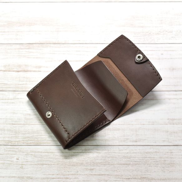 【這是最後一件】手感好（容量）的迷你錢包，雙折，薄款，深棕色，義大利皮革【訂做】 第1張的照片