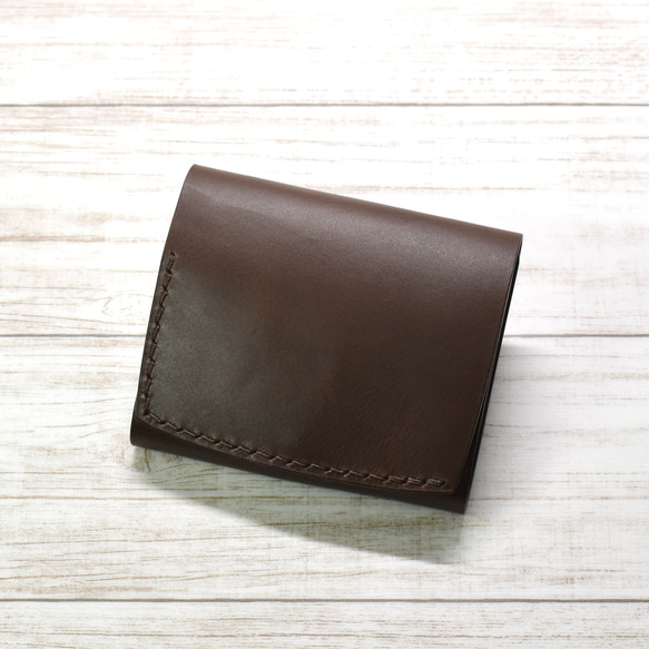 【這是最後一件】手感好（容量）的迷你錢包，雙折，薄款，深棕色，義大利皮革【訂做】 第3張的照片