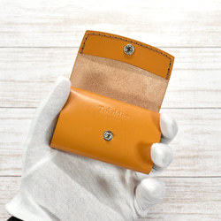 非常小的三折迷你錢包，幾乎卡片大小，棕褐色馬勒皮革 第4張的照片