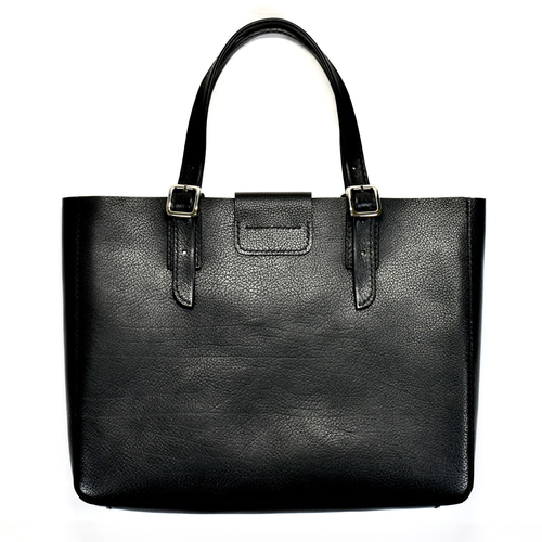 黒 レザー風 トートバッグ サイドストラップ付き A4サイズも入る薄型レザートートバッグ ブラック イタリアンレザー