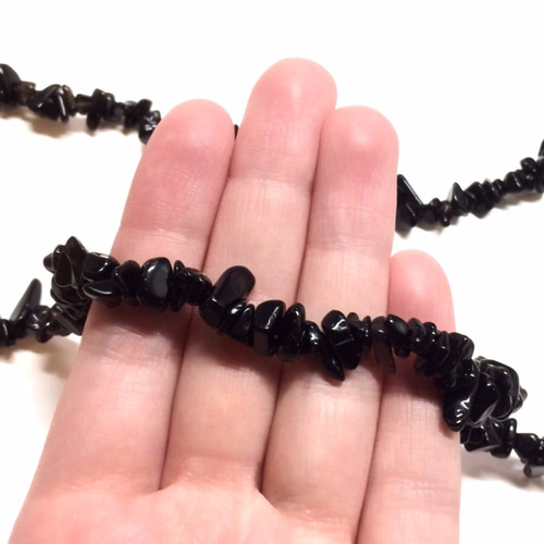 10cm】モリオン(黒水晶)穴あきさざれチップ天然石パワーストーンセット