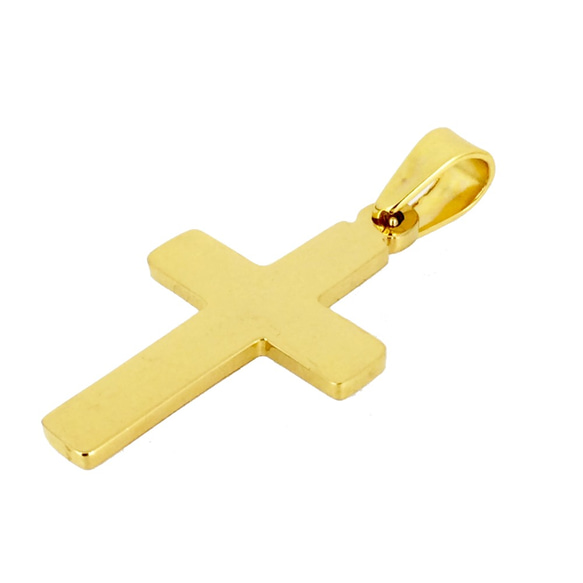※メッセージ刻印可能【1点】316Lサージカルステンレス製ゴールドカラークロス十字架カン付きチャーム 1枚目の画像