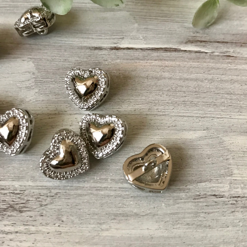 ハートビジュー♡結婚式 アンティーク ストーン ボタン メタル 入荷！＊キラキラ ハート♡ビジューボタン 人気 ボタン チビくまハウス